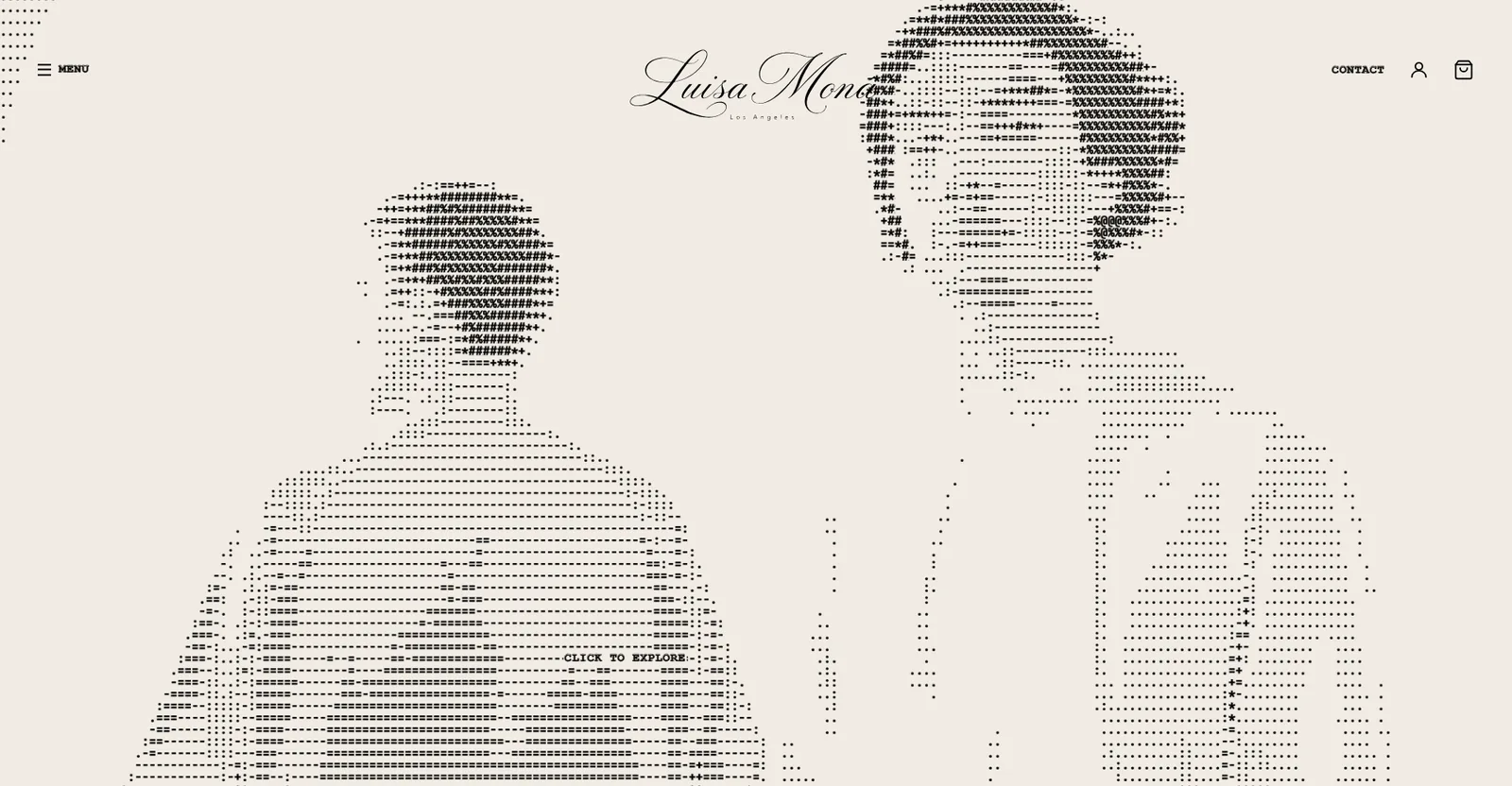 Luisa Monâ landing page: two figures rendered in ASCII characters