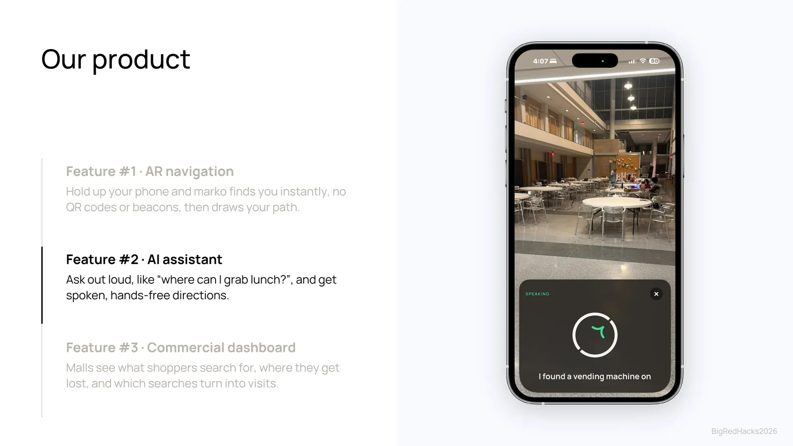 Slide 13: Our product, AR navigation